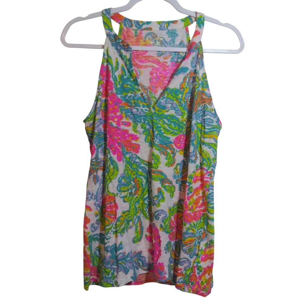 Lilly Pulitzer Arya Tank Top Colorful Coral Vacation Size L